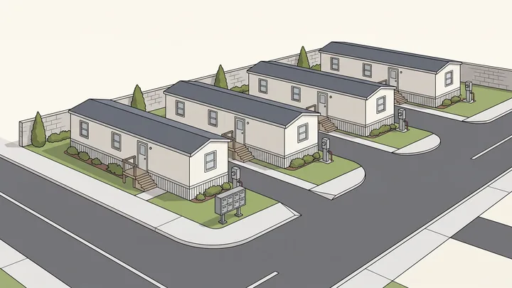 Illustration of a mobile home park with lots and homes