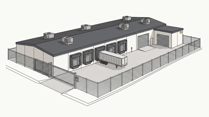 Illustration of an industrial warehouse facility