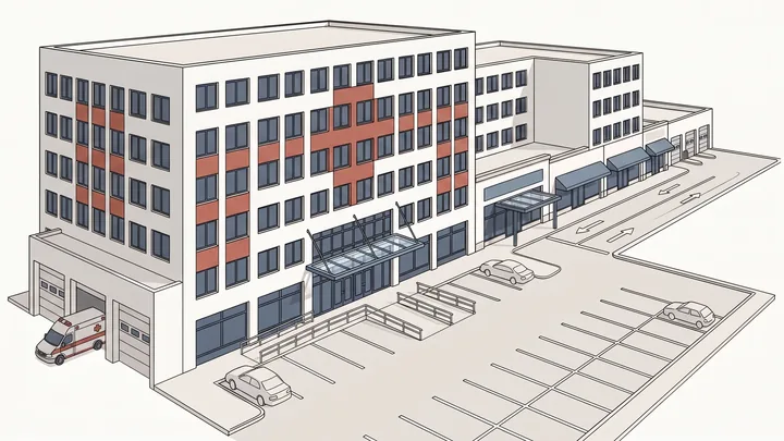 Illustration of a healthcare facility building