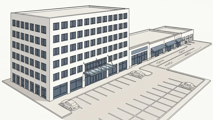 Illustration of a commercial office and retail building