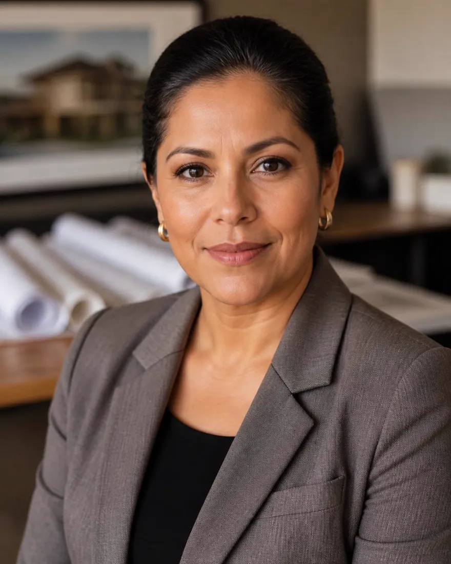 Portrait of Elena Ruiz, Director of Preconstruction at Black Pine Builders — a fictional person created for this sample
