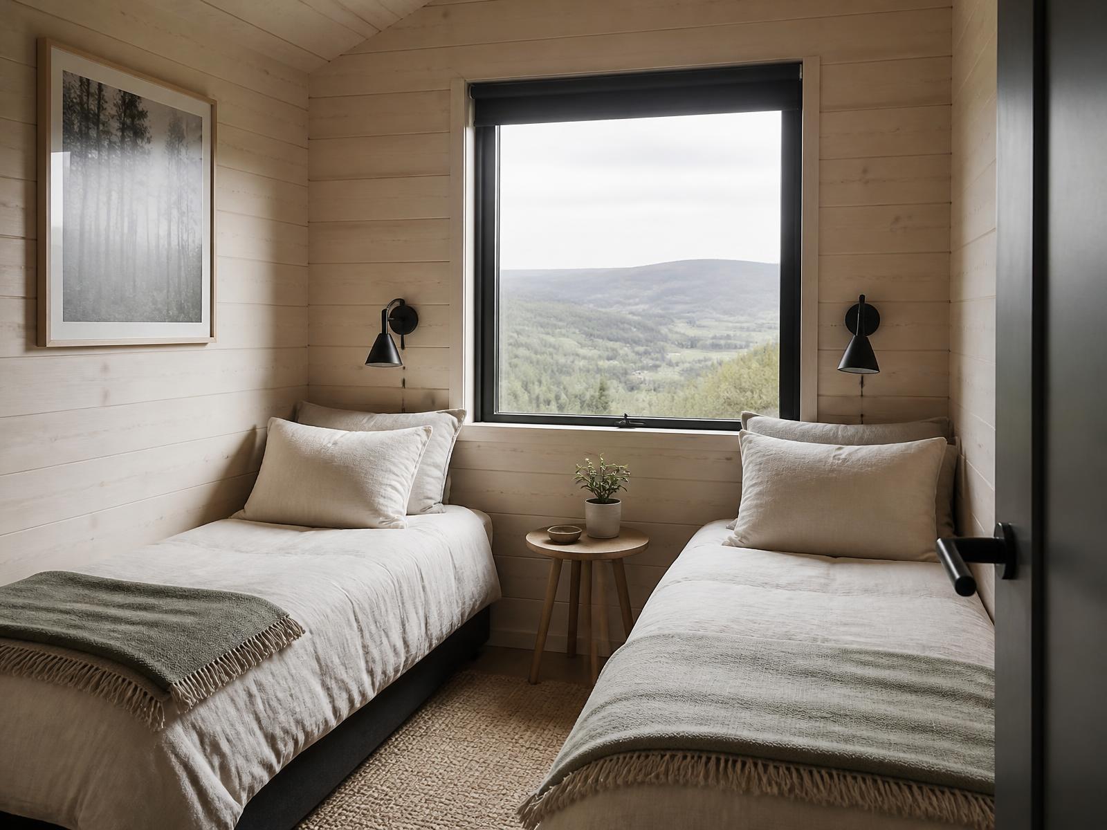 The twin room inside Ridge, made up with linen bedding